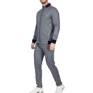 Ensemble de survêtement gris pour homme, fermeture éclair intégrale, couleur unie, design sportif, col montant, manches longues, respirant, en polyester, pour l'automne - Product Image 3