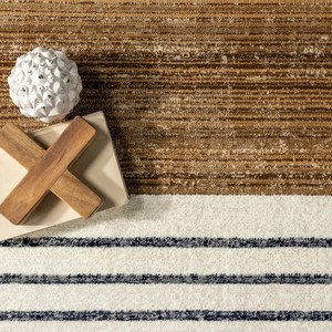 Tapis moderne en jute rayé, rectangulaire, tissage plat, noir et marron naturel, adapté aux animaux domestiques, pour exercices, pique-niques, couloir, décoration - Product Image 3