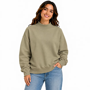 Sweat-shirt en molleton pour femme, col montant, coupe ample, intérieur brossé, confortable et décontracté, pour l'hiver - Product Image 5