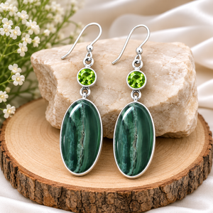 Wholesale Third Party Certified Natural Green Serpentine Peridot 925 Sterling <b>Silver</b> Bezel Set Dangle Drop <b>Earrings</b> Handmade - Product Image 5