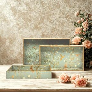 Ensemble de plateaux décoratifs en bois imprimé, plateau de service rectangulaire, plateau de rangement décoratif, taille personnalisée - Product Image 1