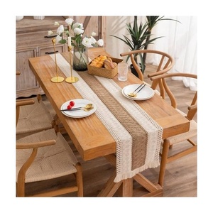 Customizable 100% Organic Cotton Mustard White Combo Embroidered GOTS Factory Wedding Party Linen Modern Waterproof <b>Table</b> <b>Runner</b> - Product Image 1