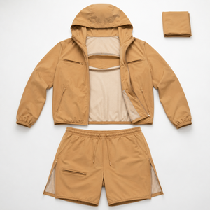 Ensemble de survêtement coupe-vent pour homme OEM, veste et short en nylon Ripstop, ensemble de vêtements de sport pliable pour voyage, fournisseur en gros - Product Image 1