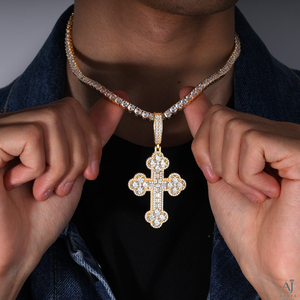 Colgante de Cruz de Plata de Ley 925 con Moissanita, Chapado en Oro, Estilo Hip Hop Iced Out, Joyería Unisex - Product Image 3