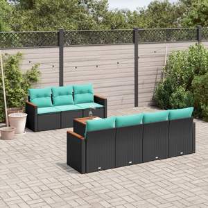 8-Piece Black Poly <b>Rattan</b> Garden <b>Sofa</b> Set with Cushions - Product Image 1