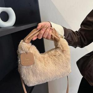 Luxury <b>Waterproof</b> Winter Faux Fur Fluffy Ladies Shoulder Handbags with <b>Drawstring</b> Closure for Sport Outdoor Travel - Product Image 3