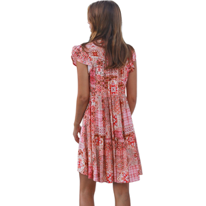 Vestido Mini Estampado para Mujer, Vestido de Moda con Cintura Fruncida - Product Image 3