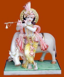 Estatua de Mármol Blanco Makrana Hecha a Mano del Dios Krishna, con Silbato, en Posición de Pie, Estilo Elegante, Rectangular, Duradera y Tradicional - Product Image 2