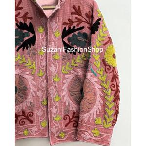 Premium Elegant Floral Embroidered Eco-Friendly Raw Velvet Unisex Suzani <b>Jacket</b> Mandarin Collar Full Sleeve <b>Winter</b> Style - Product Image 2