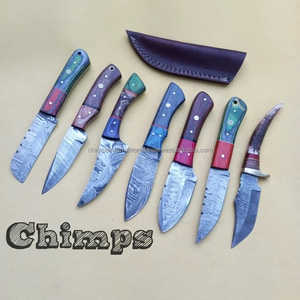 Cuchillo de Hoja Fija de Acero de Damasco de Grado Industrial de Alta Calidad con Mango de Madera y Funda de Cuero para Caza y Supervivencia OEM - Product Image 6