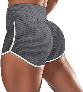 Shorts de yoga pour femmes, taille haute, bleu uni, en spandex/polyester tricoté, sportifs, séchage rapide, respirants, taille élastique - Product Image 4