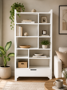 Modern White 6 Tier <b>Open</b> <b>Bookcase</b> Storage Floor Standing Shelf Unit for Home Office Living Room - Product Image 1