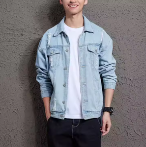 Mens <b>Light</b> Blue Denim <b>Jacket</b> Casual Turndown Collar Single Breasted Washed Cotton Jean Coat Spring Style Regular Fit - Product Image 3