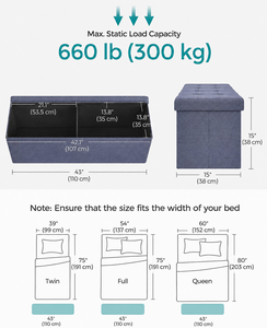 Banco de Almacenamiento Moderno de Tela con Tapa Acolchada de 43x14x15 Pulgadas para Sala de Estar, Muebles para el Hogar - Product Image 2