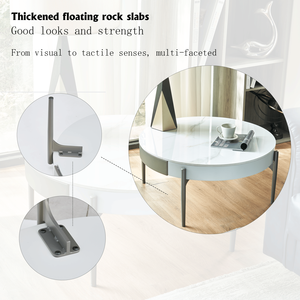 Modern <b>Round</b> <b>White</b> Real Wood Coffee <b>Table</b> with Drawers Metal Legs Golden Drum Coffee <b>Table</b> Circular Design - Product Image 6