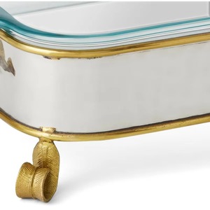 Glam Rectangle Casserole Dish With Gold Trim And Scroll <b>Feet</b> Stainless Steel Base Oven Safe Durable Design - Product Image 2