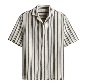 Camicie da uomo con colletto frontale in cotone 100% di alta qualità con mezza manica a righe in Beige verde - Product Image 5