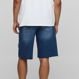 Custom Embroidery Logo Rhinestones Solid High Street Casual Vintage Denim Jorts Streetwear Ripped Knee Length - Product Image 4