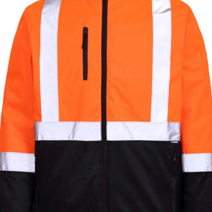 เสื้อแจ็คเก็ตนิรภัยสีส้มสะท้อนแสงพร้อมแถบสะท้อนแสงและแผงสีดำด้านล่างสำหรับชุดทำงาน - Product Image 6