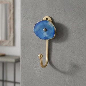 Modern Blue Agate Wall <b>Hook</b> Gold Metal <b>Single</b> <b>Coat</b> Hanger Rust Resistant Decorative <b>Hook</b> for Clothing - Product Image 5