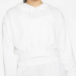 Sudadera con capucha blanca holgada para mujer, 66% algodón, 34% poliéster reciclado, tacto suave, bolsillo canguro, estilo crop frontal para invierno - Product Image 5