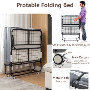 Letto Pieghevole Portatile con Materasso in Memory Foam, Lettino per Ospiti su Ruote, per Adulti, con Copertura e Vano Portaoggetti, per Casa o Ufficio - Product Image 6