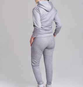 Ensemble survêtement décontracté pour femme, sweat-shirt à capuche gris et pantalon de jogging, manches longues, couleur unie, respirant, 100% coton, écologique - Product Image 4