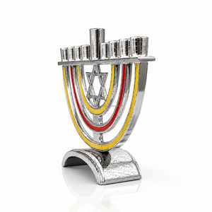 New I K HANDICRAFT Modern Aluminium Enamel Hanukkah Menorah <b>Candlestick</b> Holder <b>Silver</b> Finish Red/Yellow Enamel Heat Resistant - Product Image 3