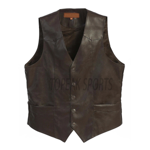 Chaleco de Cuero Genuino para Hombre, Cuello en V Clásico, Cierre de Botones, Chaleco Formal sin Mangas, Chaleco Casual para Traje, Proveedor OEM Personalizado - Product Image 3