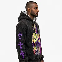 Sweat à capuche oversize pour homme avec imprimé déesse grecque, manches croisées violettes, style streetwear, tissu FRENCH TERRY, vêtement d'automne