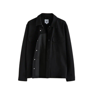 Chemise-veste décontractée pour homme en jersey noir sergé, à boutons sur le devant, manches longues, avec poches poitrine, légère, nouvelle collection. - Product Image 3