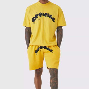 T-shirt en coton jaune surdimensionné pour homme, manches courtes, col rond, imprimé, décontracté, jersey respirant, coupe ample, style estival, léger - Product Image 1
