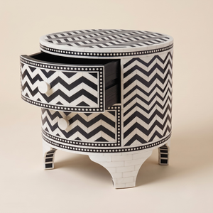 Mesita de Noche Artesanal con Incrustaciones de Hueso, Mesa Auxiliar de Dormitorio con Patrón Chevron, Mesa de Almacenamiento, Proveedor de Muebles de Lujo para el Hogar - Product Image 4