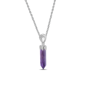 Premium 925 Sterling Silver Fine Pendant & Charm Amethyst Gemstone Pencil Cut <b>with</b> Spring <b>Lock</b> Bezel Setting Pack Of 6 - Product Image 2