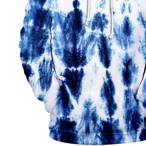 Sweat-shirt à capuche tie-dye pour homme, coupe classique, tricoté, motif bleu et blanc, vêtement décontracté pour le printemps - Product Image 5