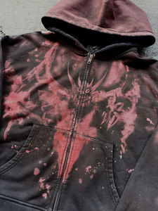 Sudadera con capucha y cremallera para hombre, con estampado gráfico personalizado, de algodón y felpa, estilo urbano, con efecto desgastado y lavado, tipo canguro. - Product Image 3
