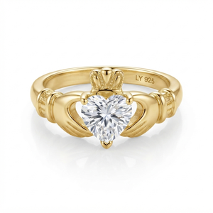 Bague Claddagh en argent sterling 925 plaqué or 18 carats avec moissanite taille cœur et couronne, cadeau idéal pour mariage, fiançailles ou fête - Product Image 6