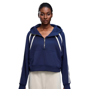 Sudadera con capucha de media cremallera para mujer, cuello alto, forro polar, nuevo diseño, bloques de color, jersey oversize, top deportivo informal - Product Image 3