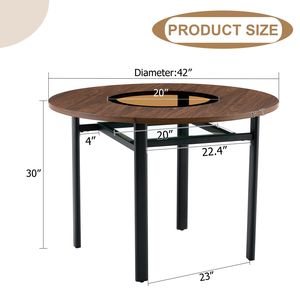 Tavolo da Pranzo Moderno Minimalista da 42 Pollici in Legno Marrone con Inserto in Vetro Marrone e Supporto in Metallo Stabile per 4-6 Persone - Product Image 4
