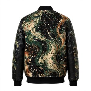 Chaqueta Varsity con Estampado por Sublimación, Mangas de Cuero Negro y Cierre de Botones a Presión para Ropa de Calle Masculina - Product Image 2