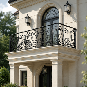 Luxury Black Wrought Iron Balcony <b>Railing</b> Ornamental Scroll Metal Guardrail Villa Terrace Exterior Fence Design - Product Image 3