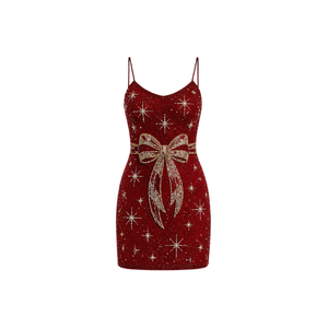 Vestido Mini Ajustado sin Tirantes con Diseño de Copo de Nieve, Cuello Cuadrado, Sin Mangas, Algodón/Spandex, Corte Regular, Cintura Natural, Vestido con Cuentas para Mujer - Product Image 2