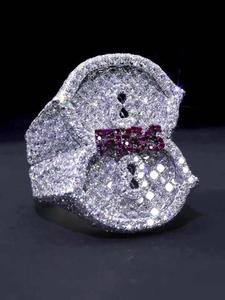 Luxury Platinum Plated Sterling <b>Silver</b> Bezel Set Moissanite Hip Hop Engagement Promise Anniversary <b>Ring</b> for Women <b>Men</b> - Product Image 2