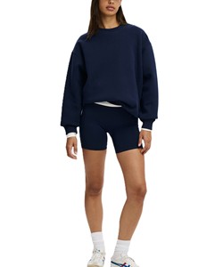 Sudadera de Cuello Redondo Azul Marino para Mujer, Logotipos Personalizados, 100% Algodón Felpa, Talla Grande, Color Sólido, Transpirable, Ropa de Invierno - Product Image 4
