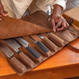 Premium Quality Pockets Large Leather Knife <b>Roll</b>, Leather Chef Bag <b>Tool</b> <b>Roll</b> Chef <b>Tool</b> Storing Pouch LKR-0277 - Product Image 1