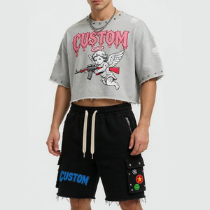 Custom DTG Graphic Printed Oversized T Shirt & Shorts <b>Set</b> Heavyweight 100% Cotton Distressed Rhinestone T-Shirt & Shorts <b>Set</b> - Product Image 3
