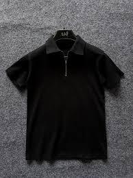 เสื้อโปโลถักคอซิปสีดำสำหรับผู้ชายจาก Micah Corporation - เสื้อยืดแขนสั้นทรงสลิมฟิตแบบลำลองเนื้อผ้าวาฟเฟิล - Product Image 2