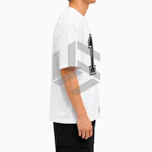 T-shirt formel blanc à manches courtes pour homme avec impression du numéro 15 noir, col rond, tricoté en polyester/coton, coupe ample - Product Image 5