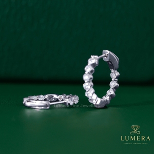 Full Pave Inside Out Hoop <b>Earrings</b>, Round Cut Lab Grown Diamond Shared Prong <b>Hinged</b> Closure Minimal <b>Earrings</b> For Birthday Gift - Product Image 4