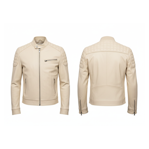 Chaqueta de Motociclista para Hombre en Cuero Genuino Color Borgoña con Cuello Alto y Cierre de Cremallera - Product Image 2